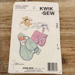 Vintage KWIK SEW Baby Wrap Blanket Bunny Teddy Bear Uncut Sewing Pattern 2484